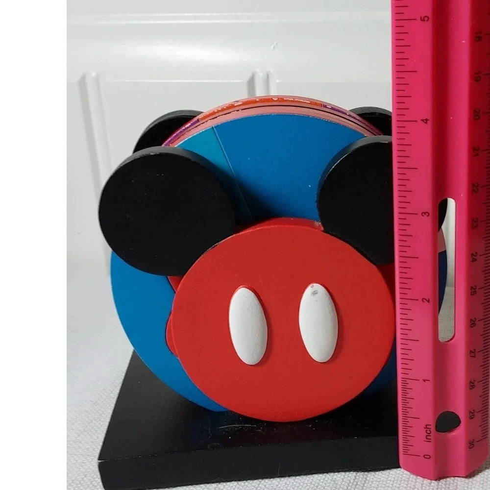 Disney Mickey Mouse Wooden Coaster Set with Holder Red Blue 4pc One‎ Size